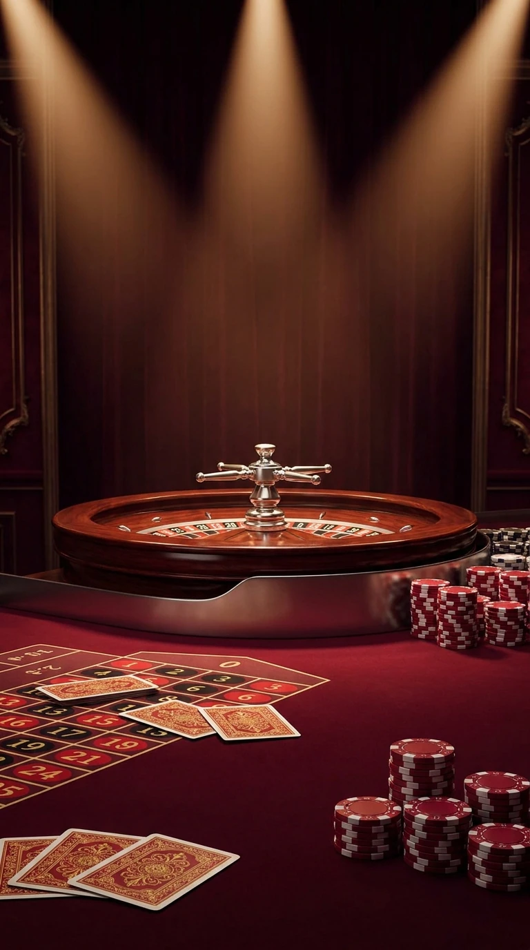 Live dealer table with roulette wheel and ruby chips — our scene of the live floor