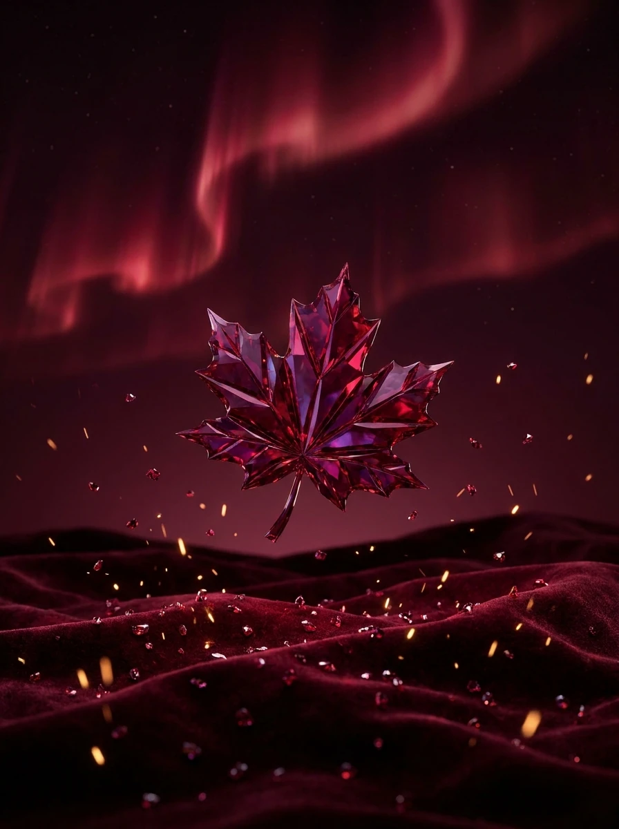Faceted ruby over a dark casino stage