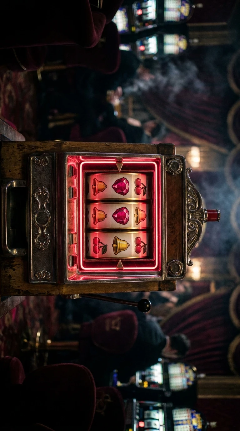 Ruby-red slot reels glowing on a phone screen — our scene of the mobile casino